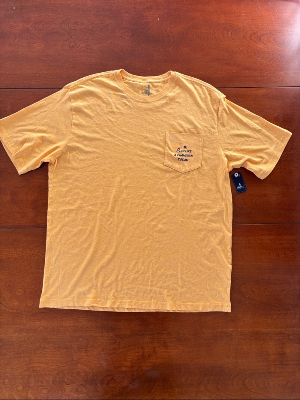 johnnie-O Men's Notre Dame “Play like a Champion Today” Pocket Tee in Gold - NWT